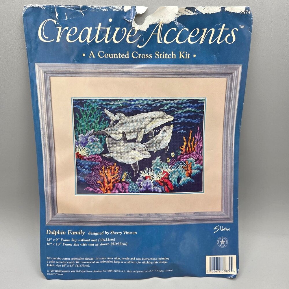 Dolphin Family Counted Cross Stitch Kit 16 x 13 Creative Accents